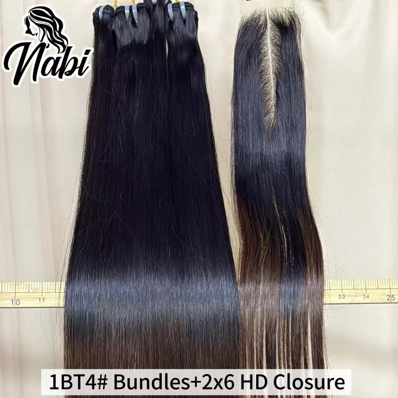 Nabi 1BT4 # Raw Vietnamese Human Hair Bundles With 2X6 HD Lace Closure Middle Part 16A Double Drawn Bone Straight