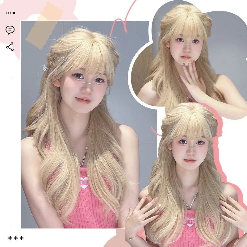 Whtie Wig with Bangs Long Straight Cosplay Wig for Party Fashion Lolita Headband Synthetic Wigs for Women