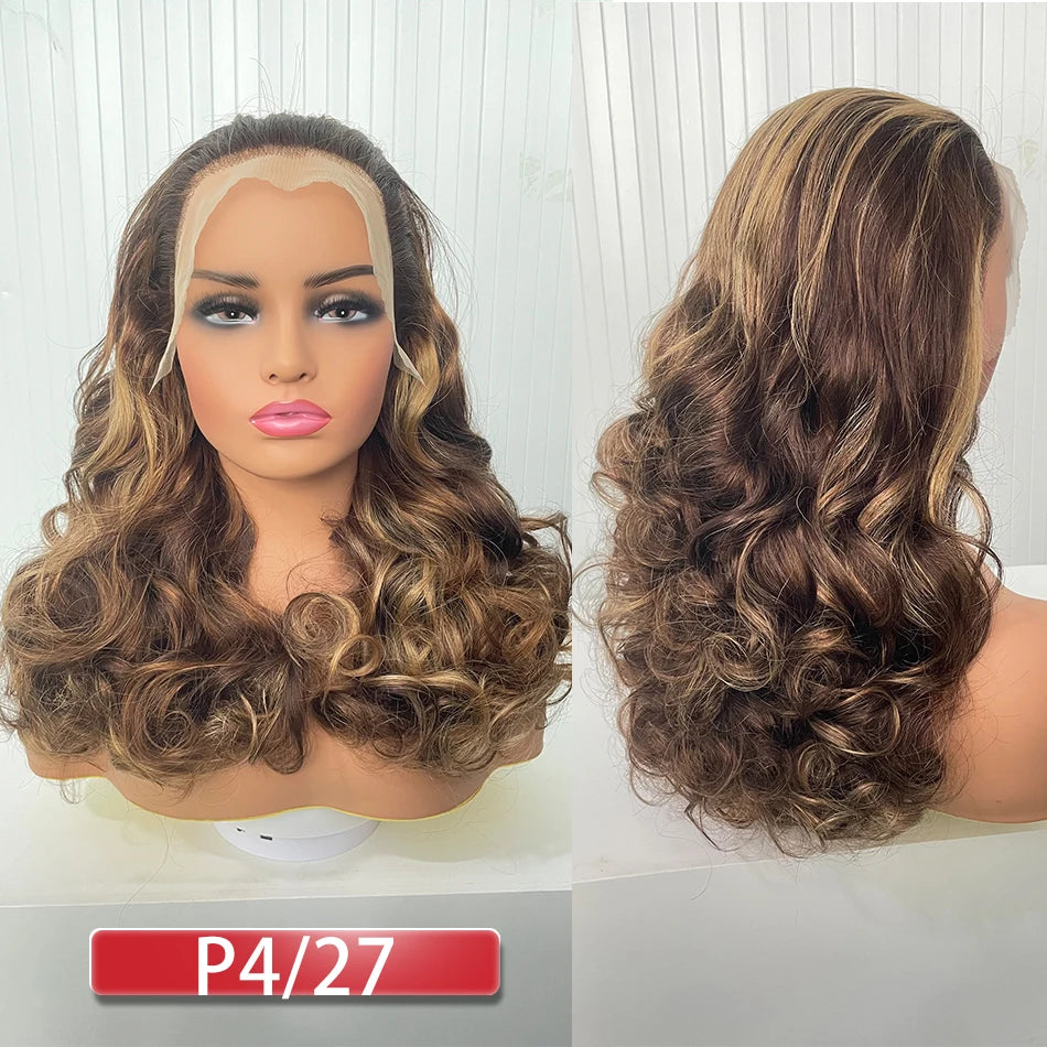 100% Malaysia Hair Bouncy Curly Wigs 250 Density Ombre Double Drawn Hair Glueless Wigs 100% Human Hair 13x4 HD Lace Frontal Wigs