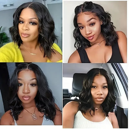 Malaysian Human Hair Wigs Loose Body Wave Bob Wig Pre plucked 13x4 HD Transparent Lace Front Short Bob Wig Natural Color Tissage