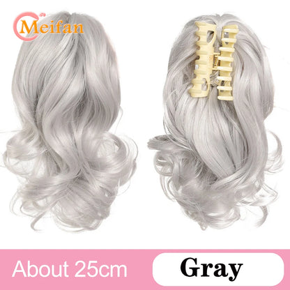 Ponytail Extension Synthetic Long Claw Curly Ponytail Mixed Blonde Clip in Hair Extension Natural Looking Hairpiece for Women