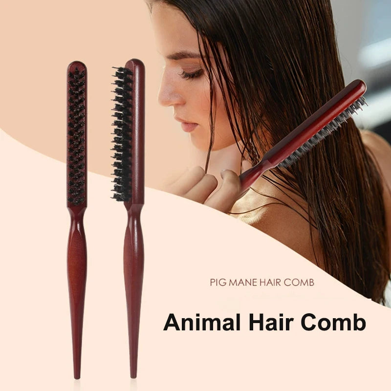Hair Brush Boar Bristle Wooden Slim Line Comb Hairbrush Professional SalonExtension Hairdressing DIY Styling Tools Scalp Massage