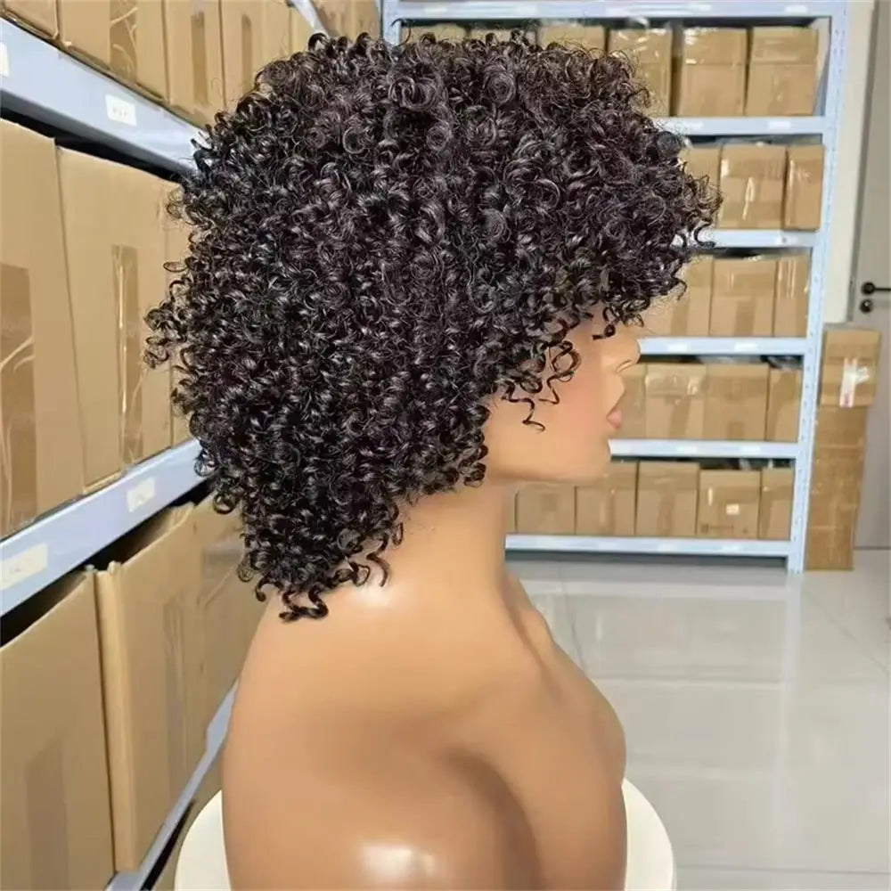 100% Human Hair Mongolian Afro Kinky Curly Full Machine Explosive Head Wigs Virgin Hair For Black Women Grade 12A Soft and Silky