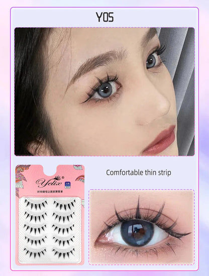 Yelix Manga Lashes With Clear Band Natural Eyelashes Spiky Asiatic Eye Soft Wispy Lashes 2024 Girl Group False Lashes