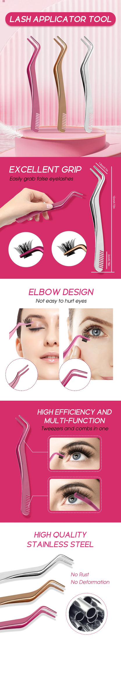 FADVAN Eyelash Comb Tweezers DIY Cluster Eyelash Extensions Tweezer 1 Stainless Steel Anti-Static Non-Magnetic Eyemakeup Toolsls