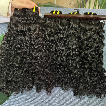 Burmese Curly Human Hair Bundles #1B Natural Color Wavy Raw Virgin Hair Weave Extensions Bouncy Curly 100% Human Hair For Women