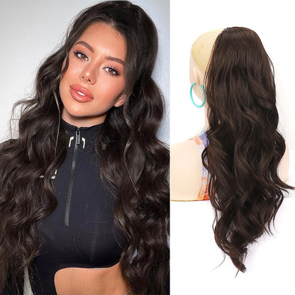 Ponytail Extension 24Inch Long Natural Wavy Drawstring Pony tail for Women Synthetic Heat Resistant Hairpiece for Daily Use part