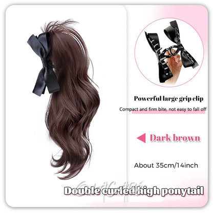 Ponytail Extension Bow Claw Curly Wavy Clip in Hairpiece Ponytail Hair Extensions Long Pony Tail Synthetic for Women Girl Daily