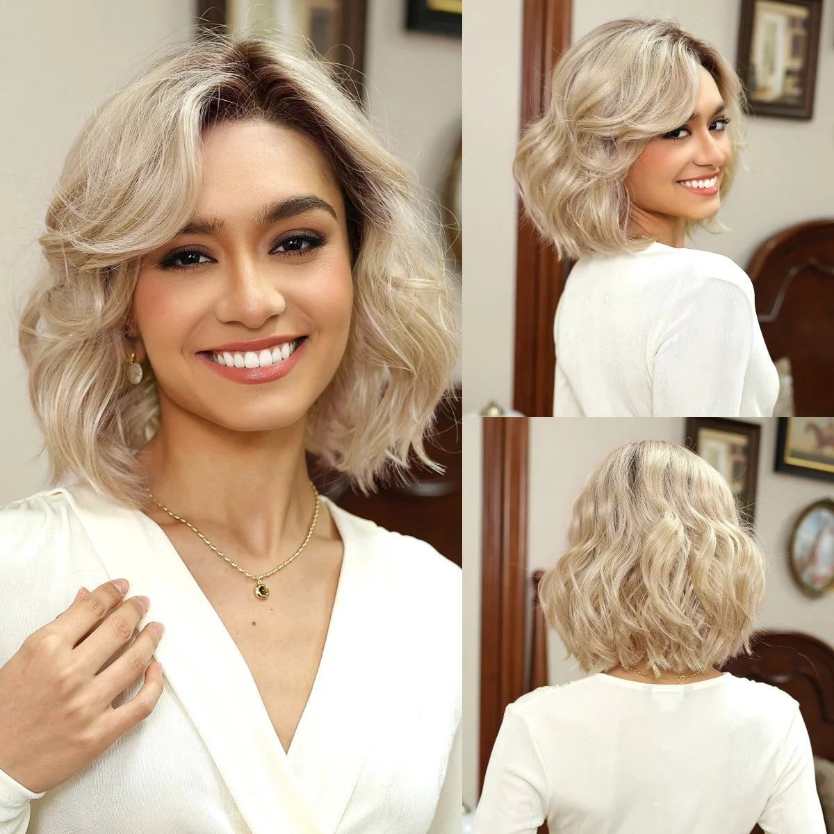 MONO Lace Hair 100% FUTURE Fiber Blonde Pixie Cut Wigs Breathable Mono Lace Front Synthetic Wig Daily Use Heat Resistant Fiber
