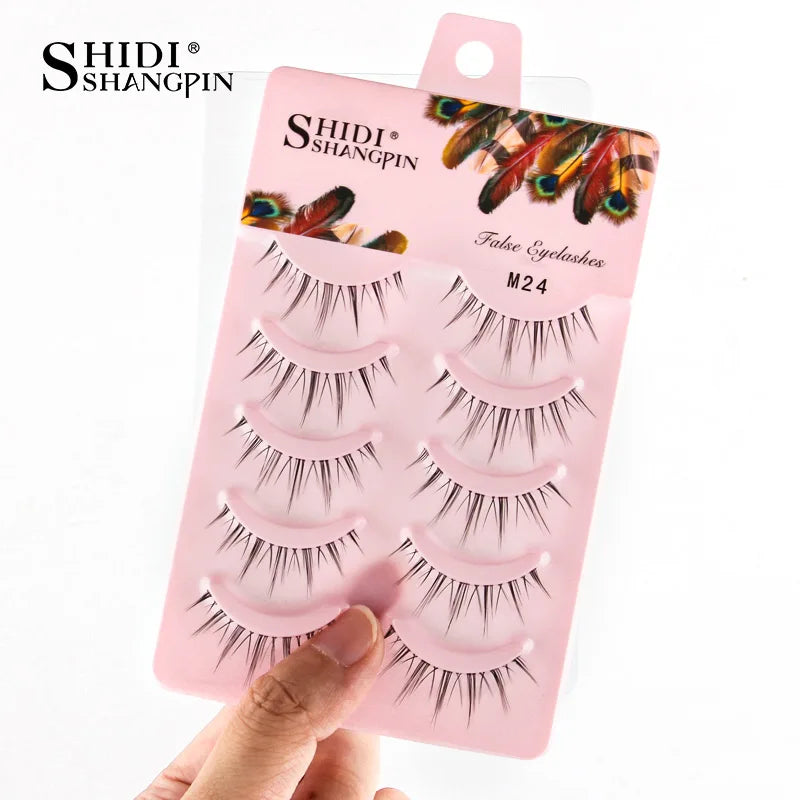 Manga Lashes 5 Pairs Anime Cosplay Faux Mink Lashes Korean Natural short Full Strip Lashes Clear Band Soft Eyelashes Extension