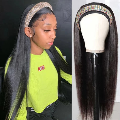 Headband Wig Human Hair Straight Brazilian Wigs With Head Band For Black Women Remy Full Machine Made