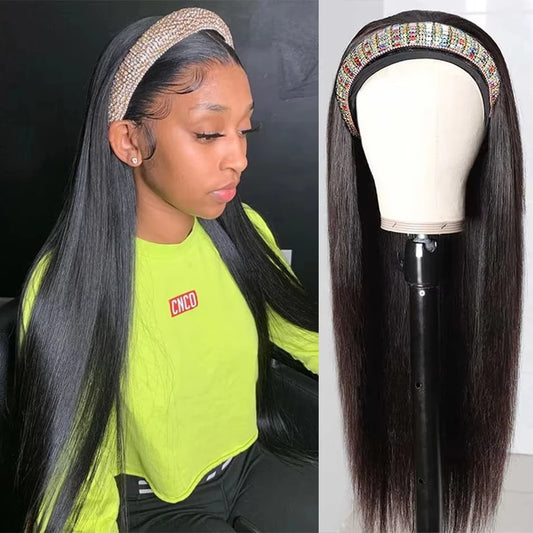 Headband Wig Human Hair Straight Brazilian Wigs With Head Band For Black Women Remy Full Machine Made
