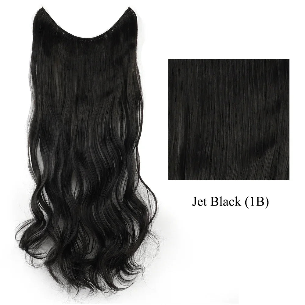 22'' 26'' Long Straight Blonde Synthetic Halo Hair Extensions Fish Line Invisible Hairpiece Extension Fake Hair for Girls