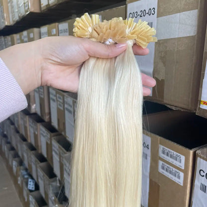 U Tip Hair Extensions Real Human Hair 12"-20" Color 60 Platinum Blonde Hair Extensions Keratin U Tip Hair Extensions 30G/50S