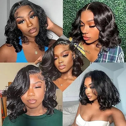 Malaysian Human Hair Wigs Loose Body Wave Bob Wig Pre plucked 13x4 HD Transparent Lace Front Short Bob Wig Natural Color Tissage