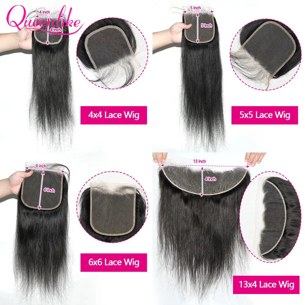 Queenlike 4x4/5x5/6x6 Straight Lace Closure 13x4 Frontal Closure Only Preplucked 100%Brazilian Human Hair Transparent Swiss Lace