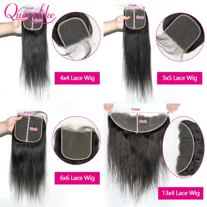 Queenlike 4x4/5x5/6x6 Straight Lace Closure 13x4 Frontal Closure Only Preplucked 100%Brazilian Human Hair Transparent Swiss Lace