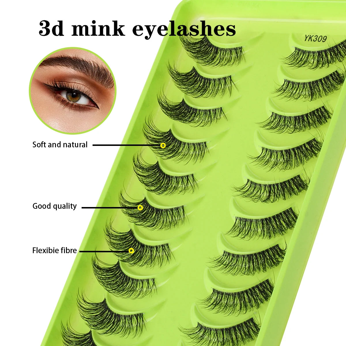 3D Mink Lashes 3/10 Pairs Cat Eye Half Lashes Natural Long False Eyelashes Strip Makeup Soft Fake Eyelash Extension Make Up Tool