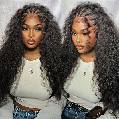 Loose Deep Wave Pre Braided Wigs 13x4 HD Lace Frontal Human Hair Curly Wigs 30 Inch boho braids human hair Water Wave Black Wigs