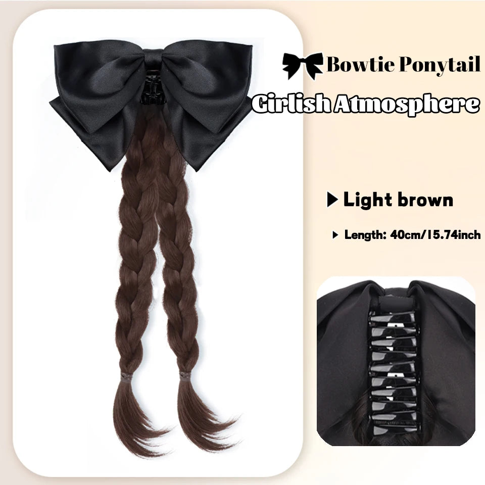 Ponytail Extension Bow Claw Curly Wavy Clip in Hairpiece Ponytail Hair Extensions Long Pony Tail Synthetic for Women Girl Daily