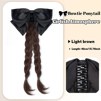 Ponytail Extension Bow Claw Curly Wavy Clip in Hairpiece Ponytail Hair Extensions Long Pony Tail Synthetic for Women Girl Daily