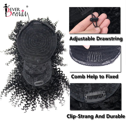 Ponytail Human Hair Mongolian Afro Kinky Curly Drawstring Ponytails With Bangs Clip In Extensions For Women Ever Beauty Remy