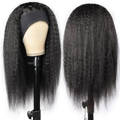 Yaki Straight Headband Wig Human Hair For Women Malaysia180% Density Yaki Straight Human Hair Machine Made Wigs Natural Color