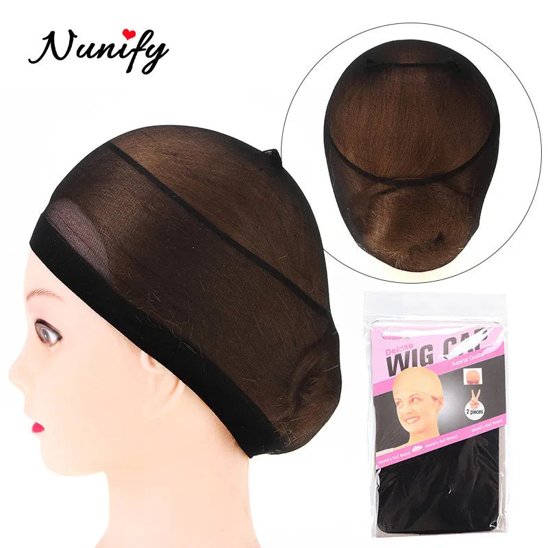 Nunify Nude Mesh Net Wig Caps With Closed End For Wigs 2Pcs/Pack Free Size Stocking Cap Red Coffee Black Begie Brown 6 Colors