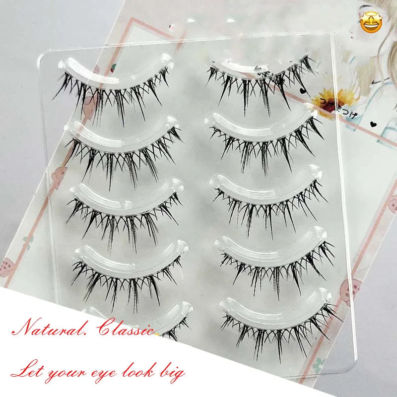 Eye Makeup 5 Pairs False Eyelashes Natural Wispy Cross Lash Extension 3D Bunch Japanese Fairy Little Devil Cosplay Daily Dating
