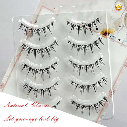 Eye Makeup 5 Pairs False Eyelashes Natural Wispy Cross Lash Extension 3D Bunch Japanese Fairy Little Devil Cosplay Daily Dating