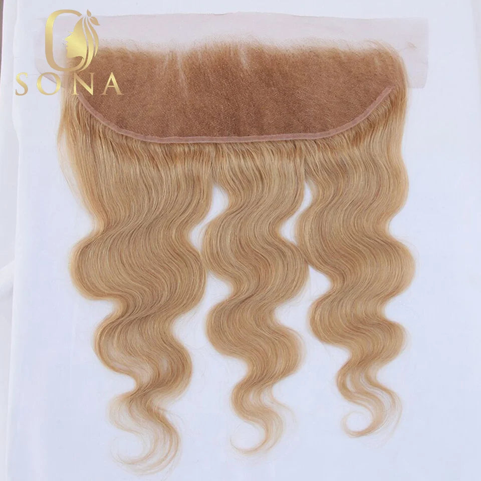 #27 Honey Blonde Human Hair Bundles with 4X4 Closure Brazilian Hair Weave Bundles with Closure 10A Colored Body Wave 1 3 Bundles