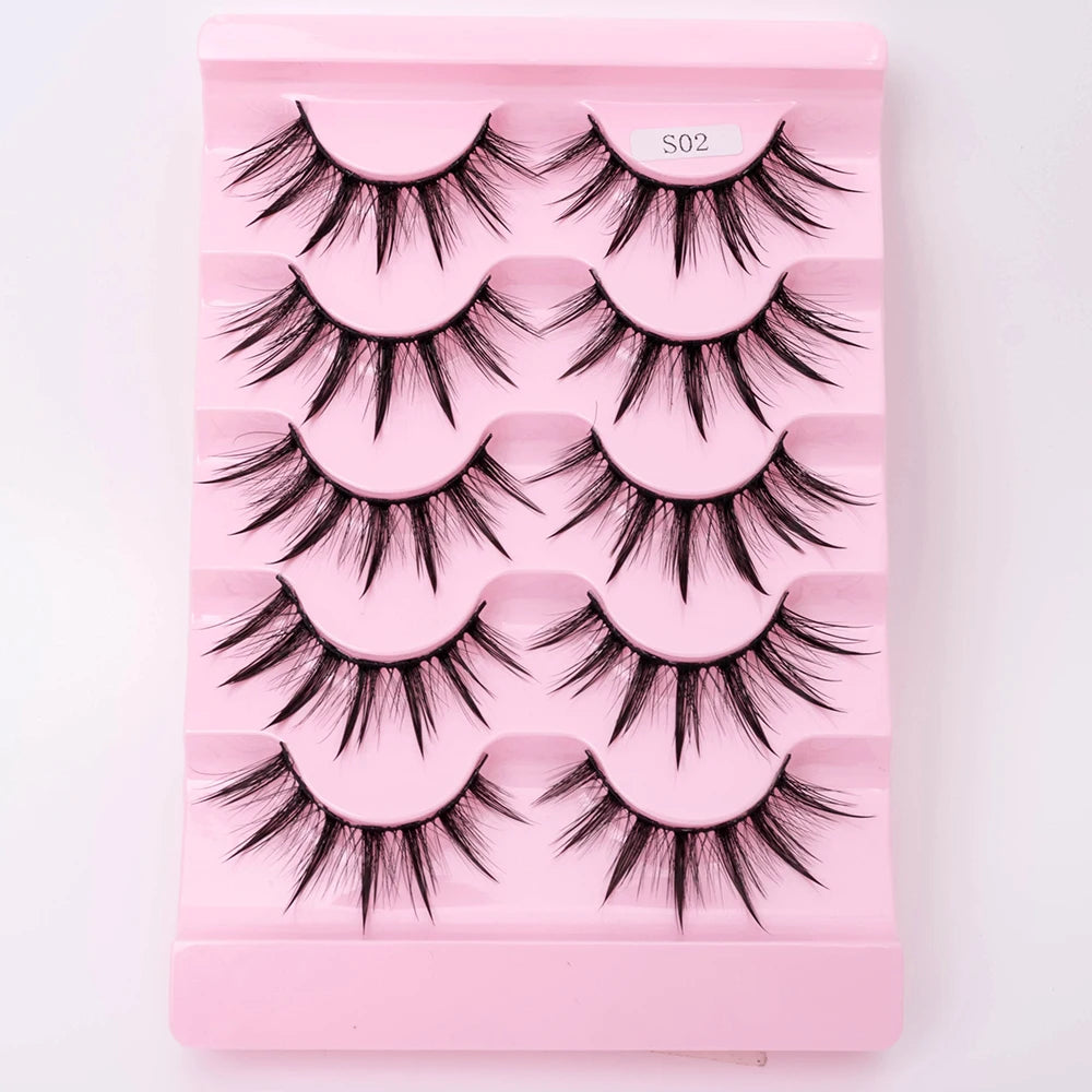 NEW 5Pairs Natural 3D Dramatic Fairy Clusters Manga Lashes Fake Eyelashes Wet Look Cosplay Lashes