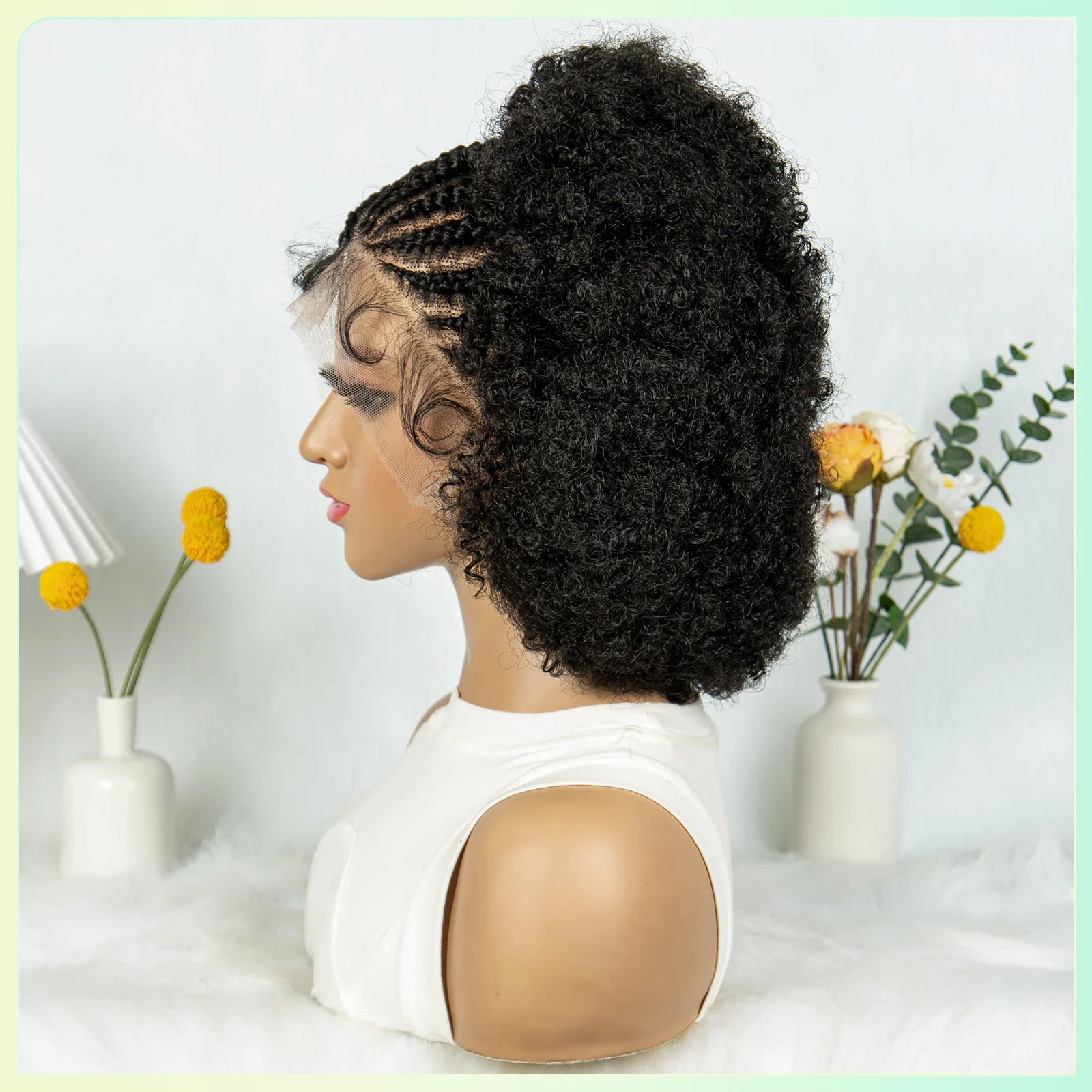 Afro Kinky Curly Braided Wigs With Baby Hair Synthetic Curly Braided Wig With Cornrow Braids Full Lace Braided Wigs for Women