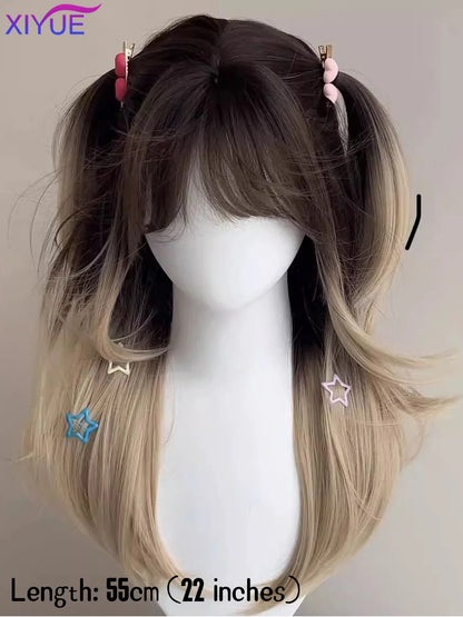 synthetic Wig Headband Wig Big Waves Siamese Cat Gradient Long Curly Hair Air Bangs Imitation Full Real Human Hair Cosplay Wig