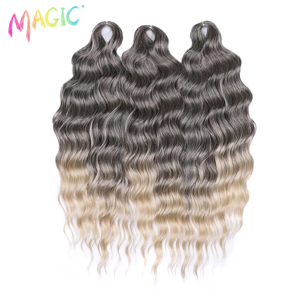 Magic Hair Synthetic Loose Deep Wave Braiding Hair Extensions 24 Inch Water Wave Braid Hair Ombre Blonde Twist Crochet Curly Hai