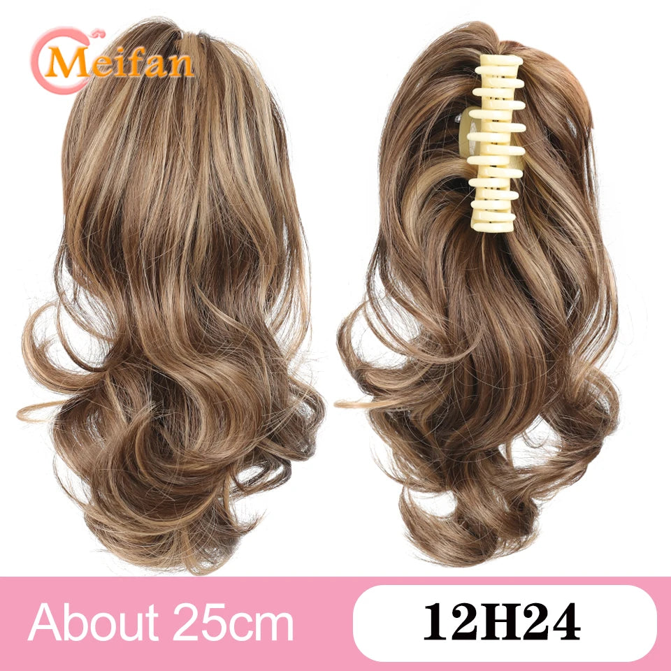Ponytail Extension Synthetic Long Claw Curly Ponytail Mixed Blonde Clip in Hair Extension Natural Looking Hairpiece for Women