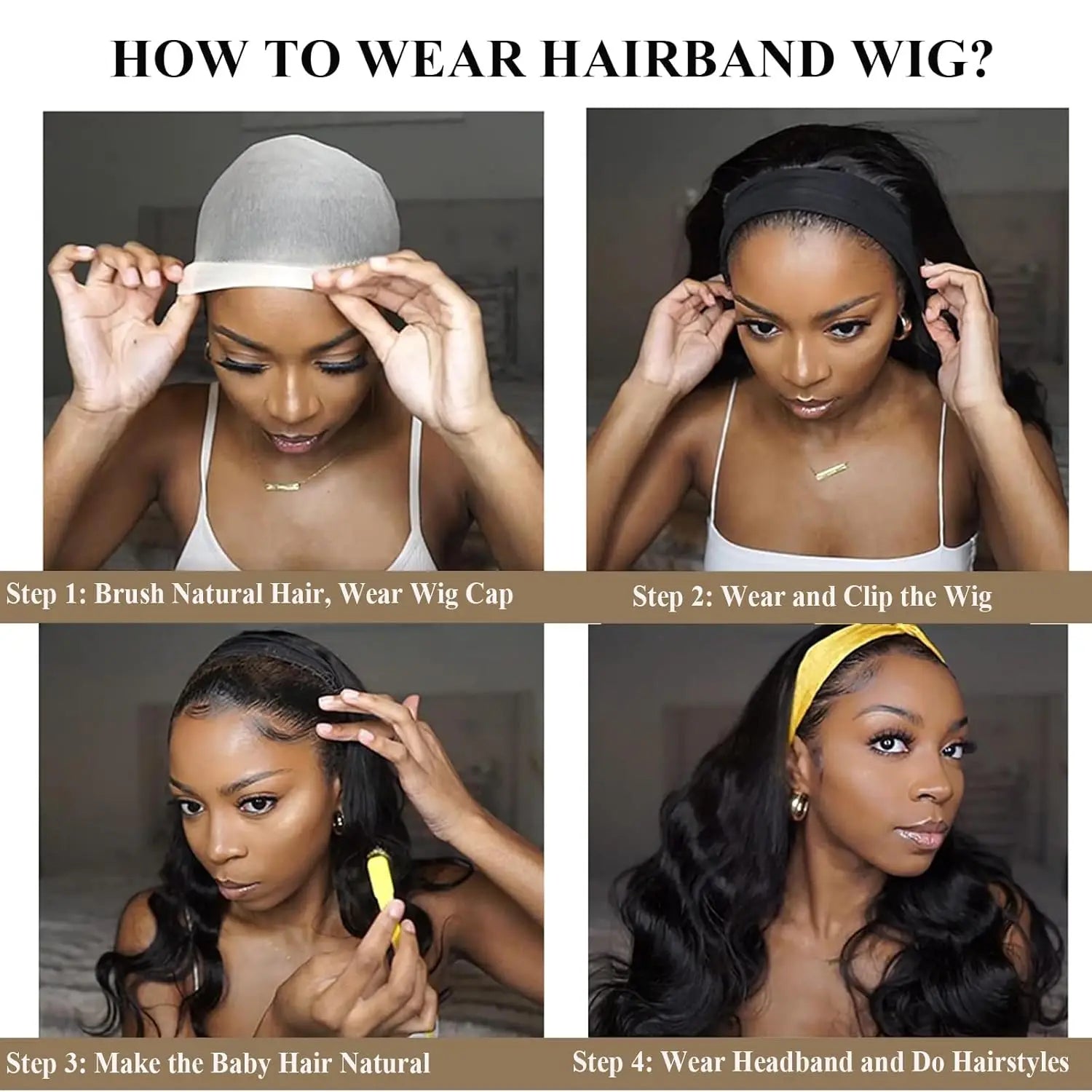 Long Wavy Headband Wig for Women Black Wigs with Brown Blonde Wigs Put On and Go Glueless Wig Long Synthetic Wig Party Daliy Use
