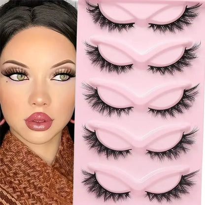 5pairs 3D Cat Eye Lashes Faux Eyelashes Natural Long Full Strip Lashes Winged End Eye Elongated Fake Lashes Soft Eyelashes