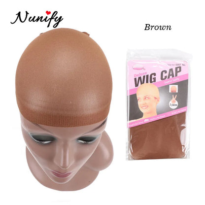 Nunify Nude Mesh Net Wig Caps With Closed End For Wigs 2Pcs/Pack Free Size Stocking Cap Red Coffee Black Begie Brown 6 Colors