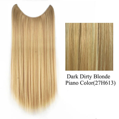 22'' 26'' Long Straight Blonde Synthetic Halo Hair Extensions Fish Line Invisible Hairpiece Extension Fake Hair for Girls