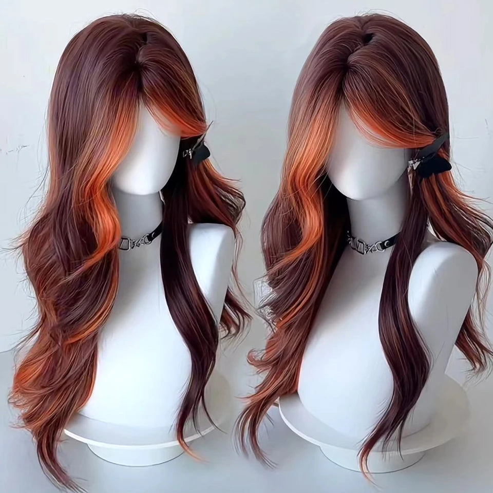 Long Curly Wave Wig with Bangs Blonde Biue Colorful Cosplay Wig for Women Daily Party Natural Soft Synthetic Hair Heat Resistant