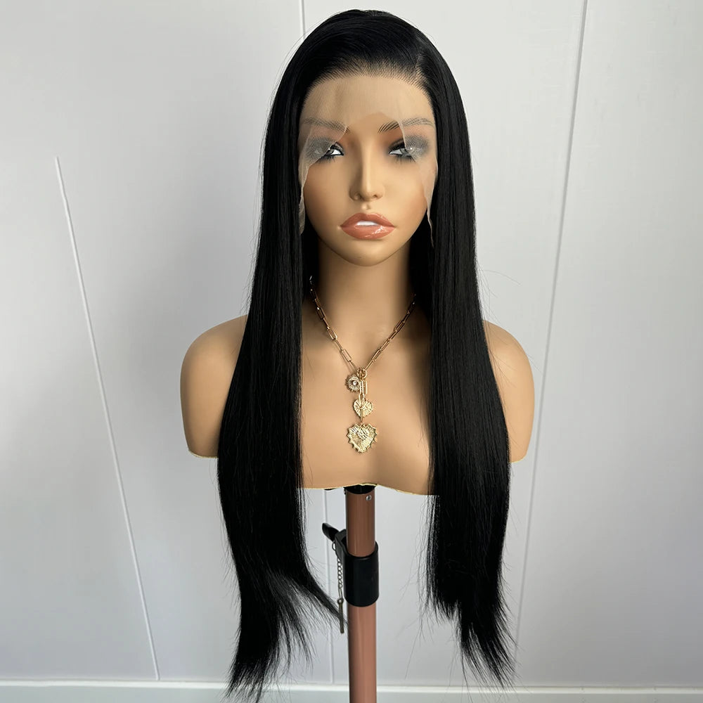 13x4 Black Straight Wig Synthetic Lace Wigs Long Silk Straight Wig High Quality Lace Front Wigs for Women Daily Use Cosplay Wig