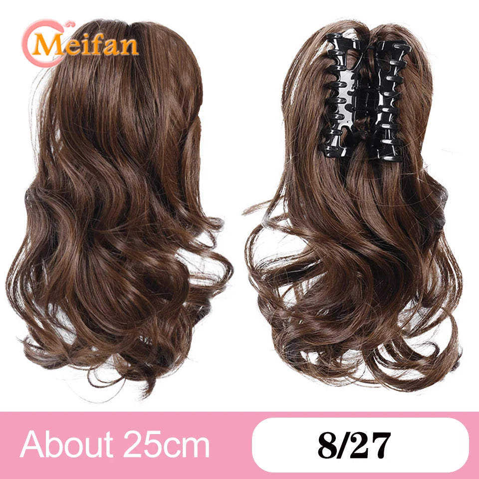 Ponytail Extension Synthetic Long Claw Curly Ponytail Mixed Blonde Clip in Hair Extension Natural Looking Hairpiece for Women