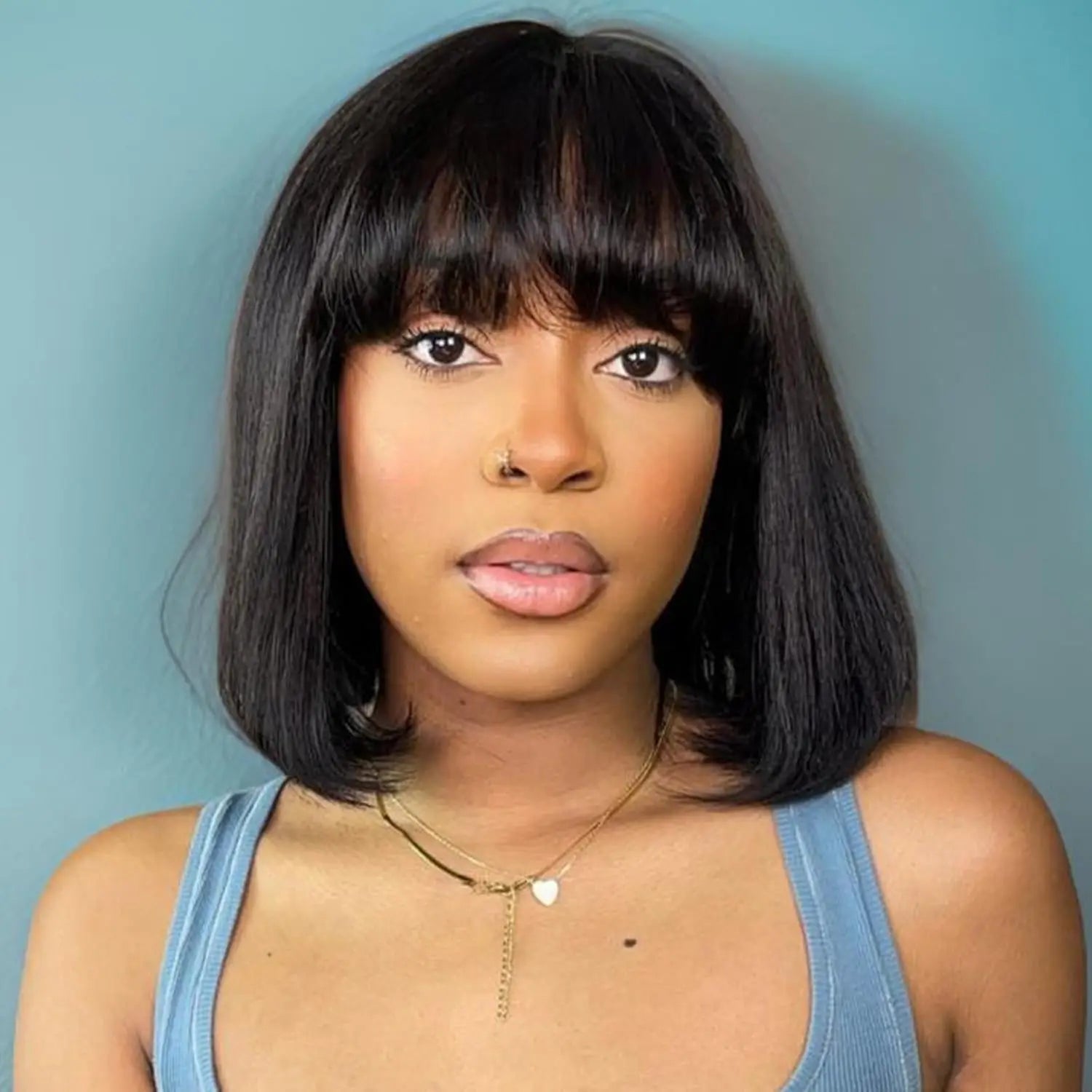 Human Hair Wigs Bob Wigs with Bangs Short Straight Hair Wigs 100% Brazilian Remy Human Hair Machine Made Wigs