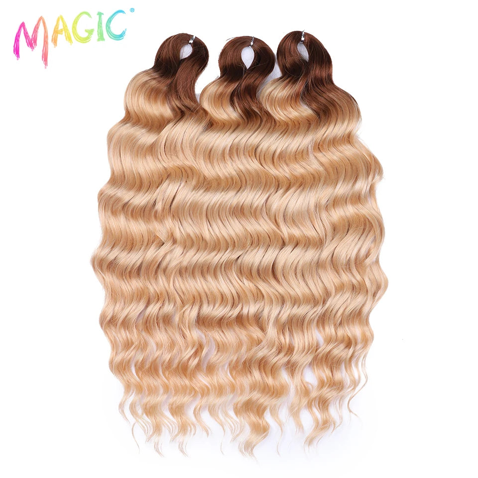 Magic Hair Synthetic Loose Deep Wave Braiding Hair Extensions 24 Inch Water Wave Braid Hair Ombre Blonde Twist Crochet Curly Hai