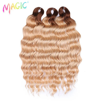 Magic Hair Synthetic Loose Deep Wave Braiding Hair Extensions 24 Inch Water Wave Braid Hair Ombre Blonde Twist Crochet Curly Hai