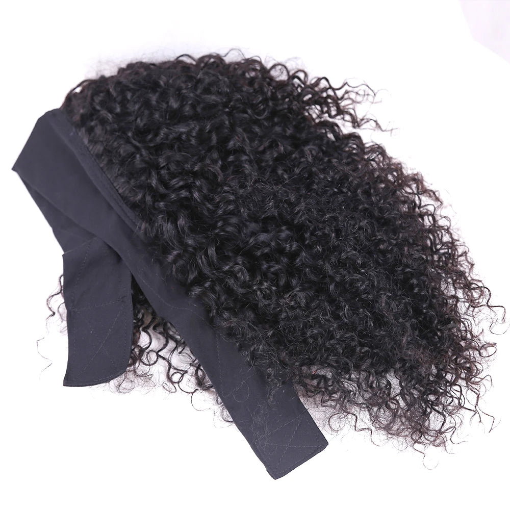 Human Hair Headband Wig Kinky Curly Full Machine Made Brazilian Remy Human Hair Wigs For Women 180% Density  Natural Color