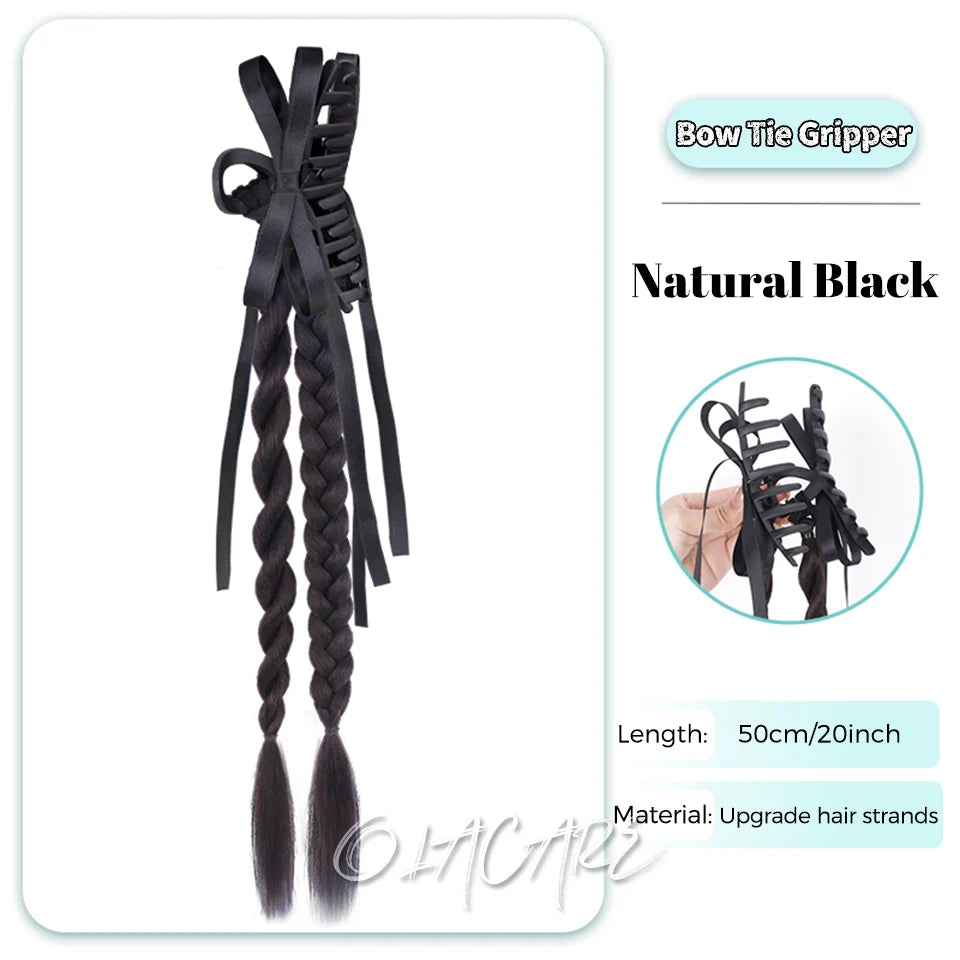 Ponytail Extension Bow Claw Curly Wavy Clip in Hairpiece Ponytail Hair Extensions Long Pony Tail Synthetic for Women Girl Daily