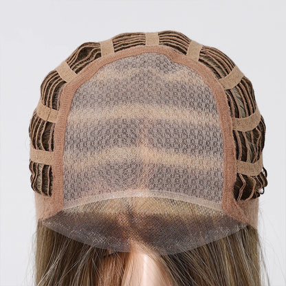 MONO Lace Frontal Synthetic Wigs Light Brown Blonde Hair Middle Length Straight Layered Wigs for White Women Daily 16inches Hair