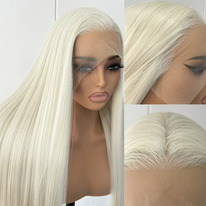 Blonde Wig Straight Synthetic Lace Front Wig Glueless Wig Long Blonde Synthetic Hair Lace Wigs for Women Platinum White Blonde